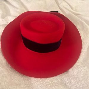 Vintage red hat blue ribbon